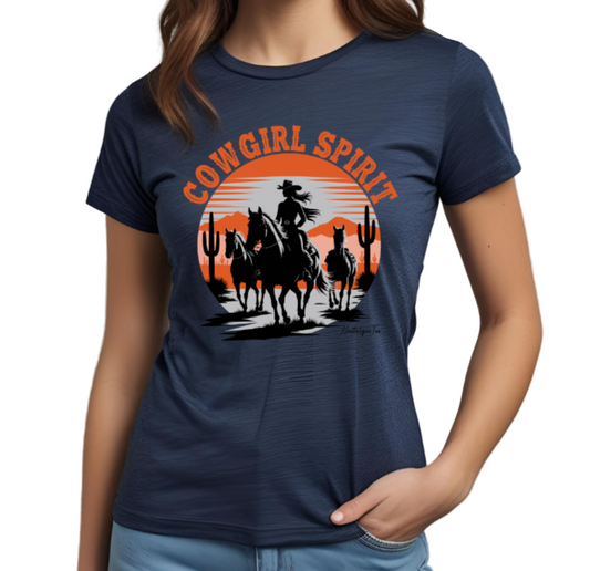 Navy and Orange Cowgirl Spirit Top by NostalgicTee