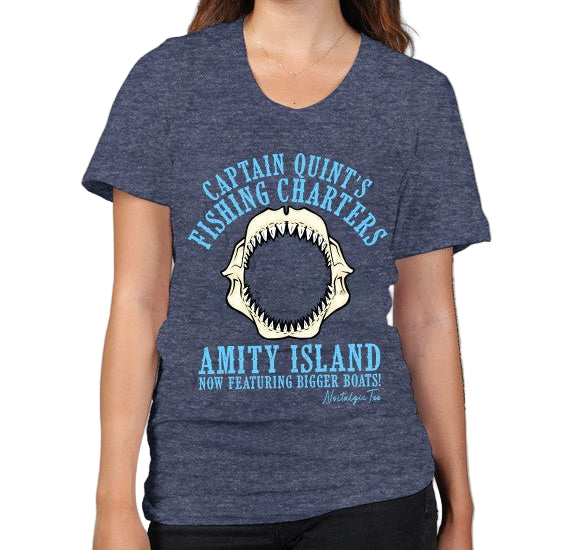 Captain Quint’s Fishing Charters T-Shirt women – Amity Island Bigger Boats Graphic Tee