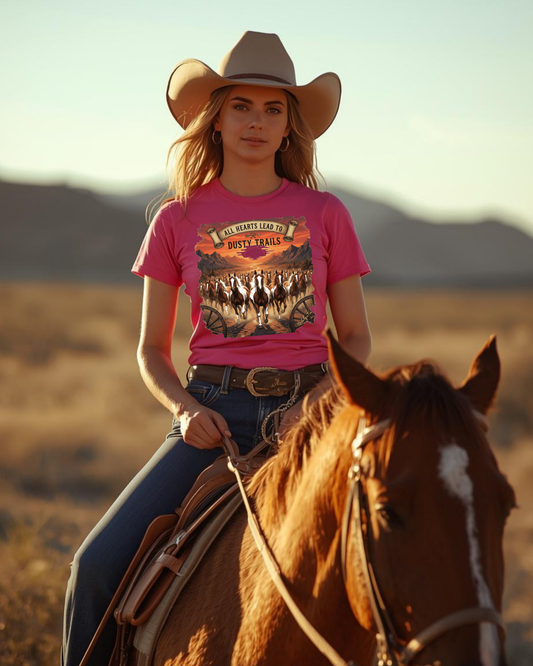 All Hearts Lead to Dusty Trails T-Shirt – Horse Lover Cowgirl Vintage Tee