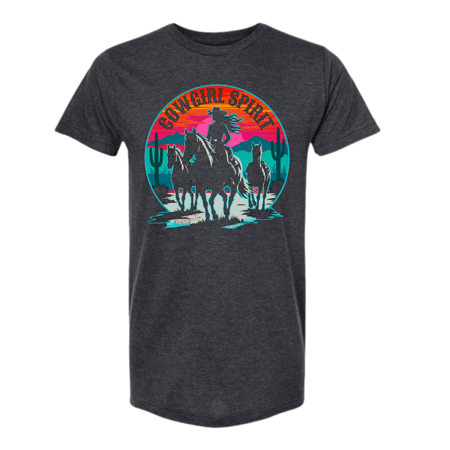 Country girl on her horse riding into the sunset graphic t-shirt