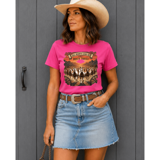 All Hearts Lead to Dusty Trails Horse Eequestrian T-shirt by NostalgicTee