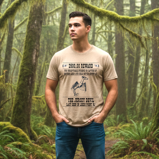 Man wearing a Jersey Devil t-shirt by NostalgicTee