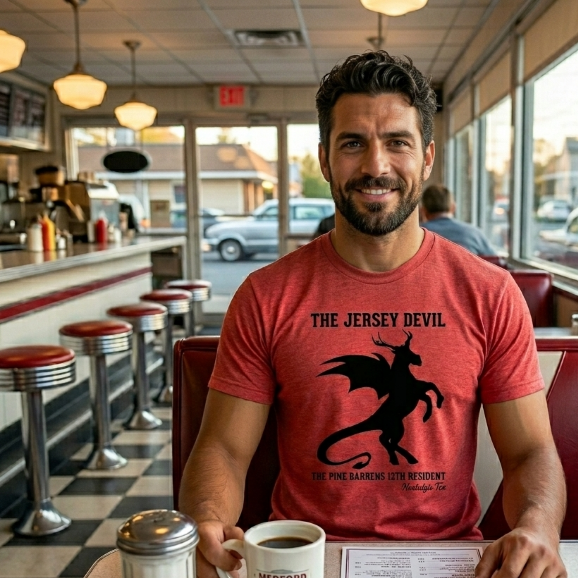 man at diner wearing jersey devil tee by NostalgicTee