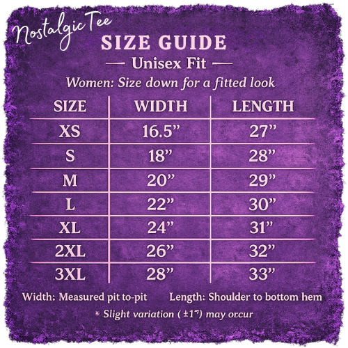 NostalgicTee Unisex Size Chart.