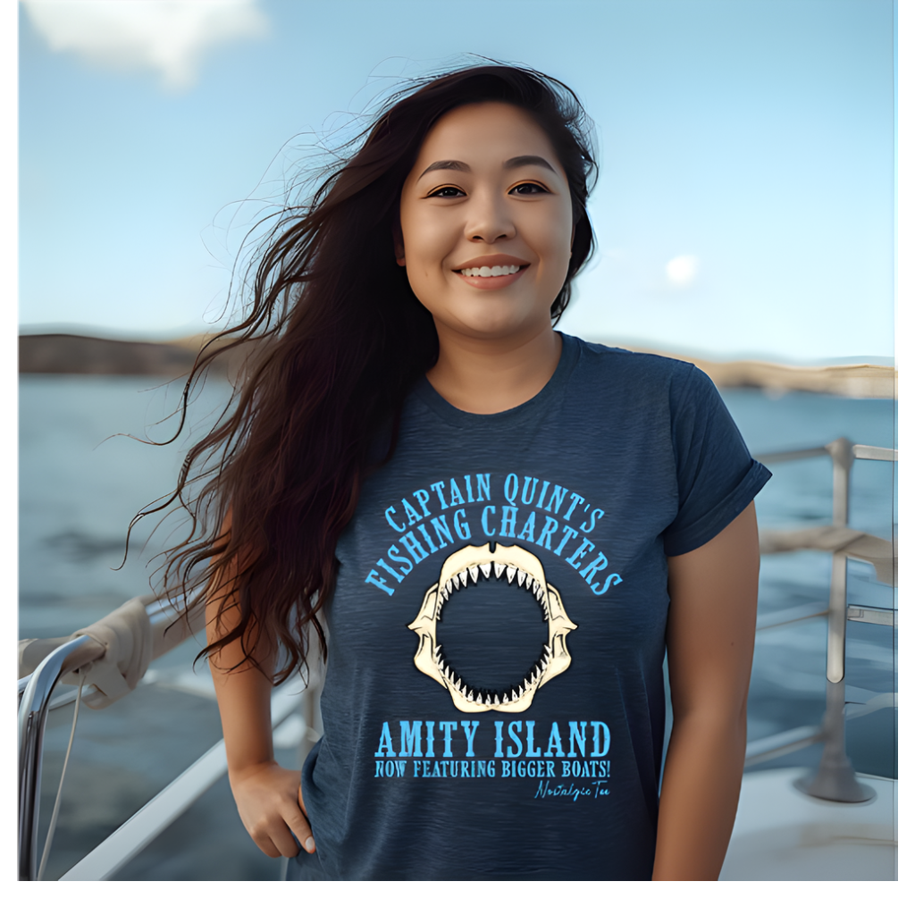 Captain Quint’s Fishing Charters T-Shirt – Amity Island Bigger Boats Graphic Tee