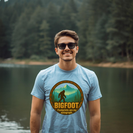 Bigfoot Footprints Are My Autograph Graphic T-Shirt – Funny Sasquatch Tee, Cryptid Shirt