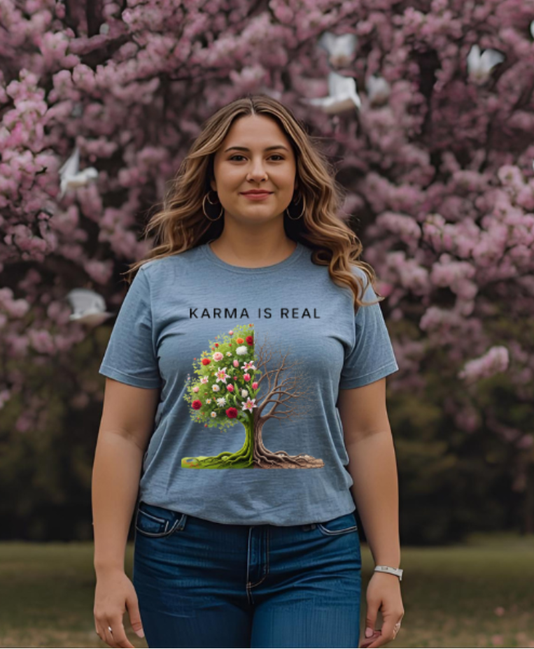 Karma Is Real T-Shirt – Positive Vibes Graphic Tee NostalgicTee