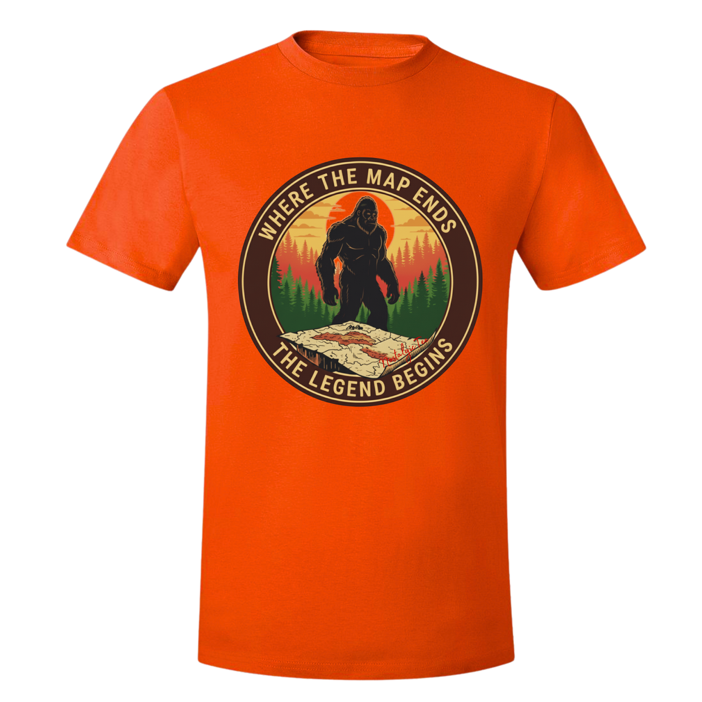 Bigfoot Graphic T-Shirt – Where the Map Ends the Legend Begins, Sasquatch Hiking Tee
