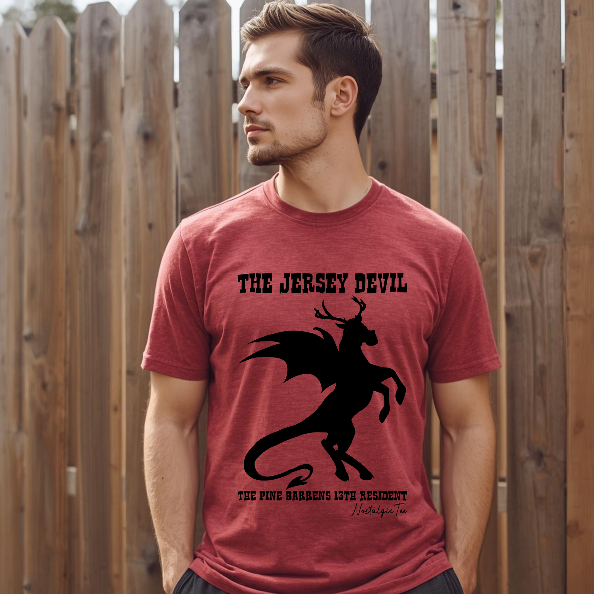 man wearing favorite jersey devil t-shirt