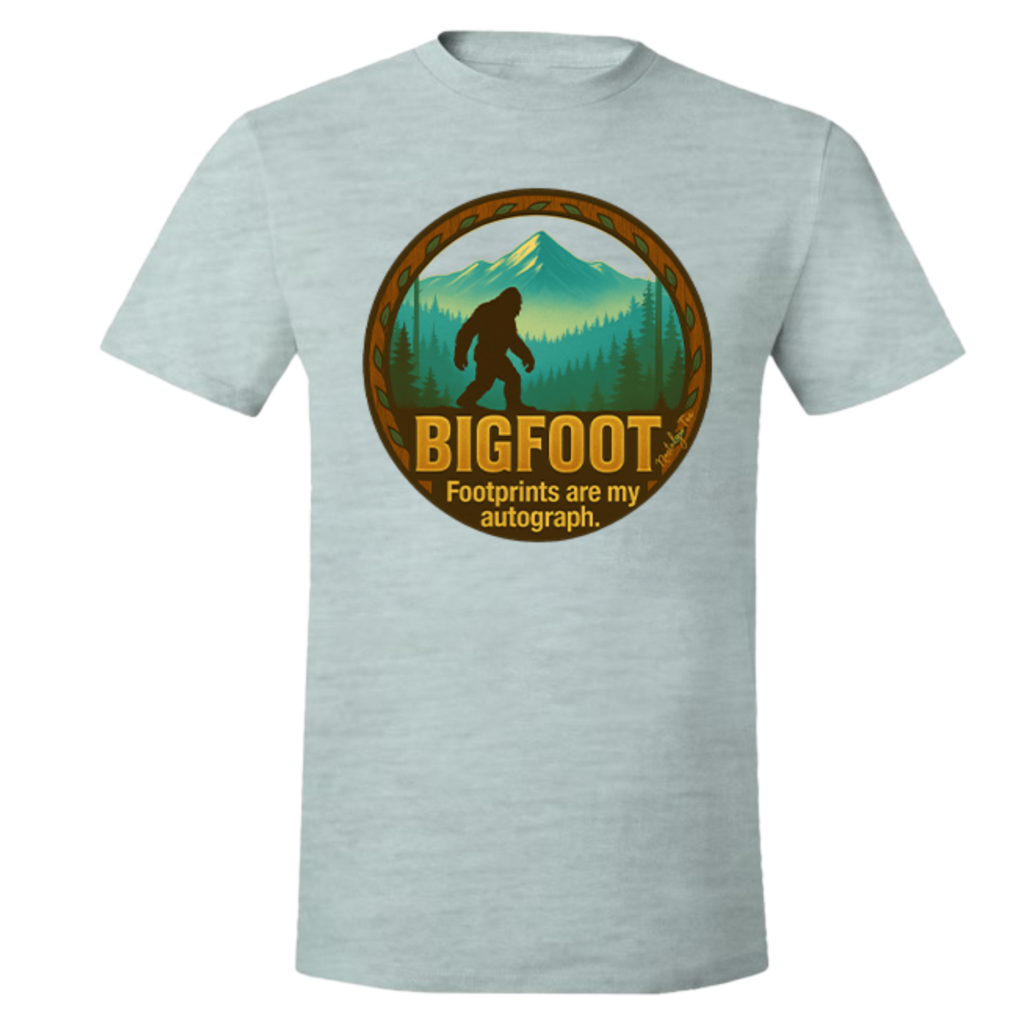 "Bigfoot Footprints Are My Autograph graphic t-shirt in Marbled Ice Fall".